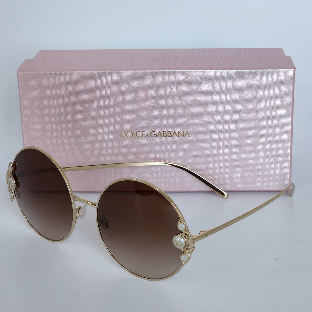 Dolce & Gabbana Gold Brown Round Fashion Sunglasses RARE HTF